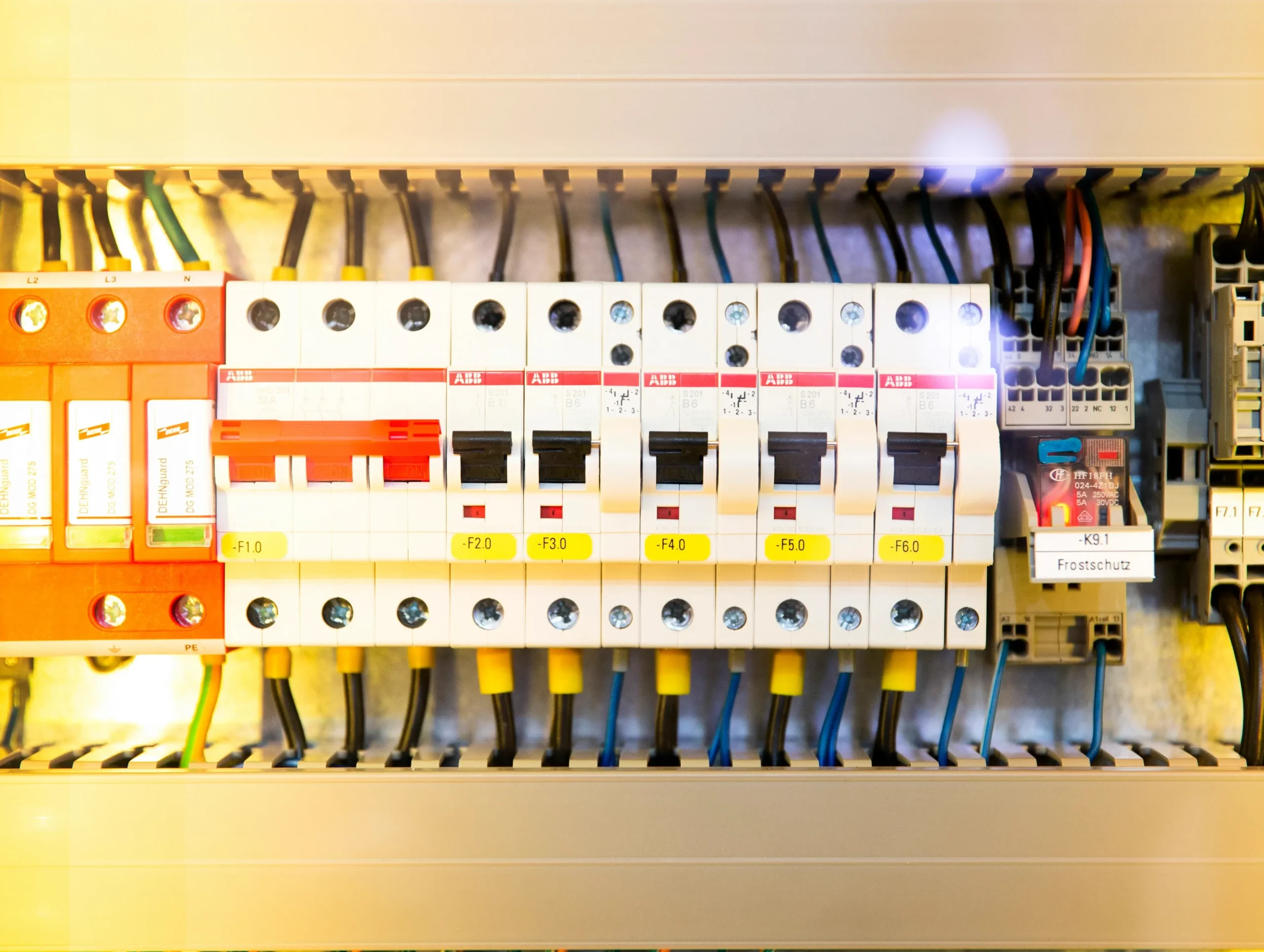 Circuit breakers on a din rail