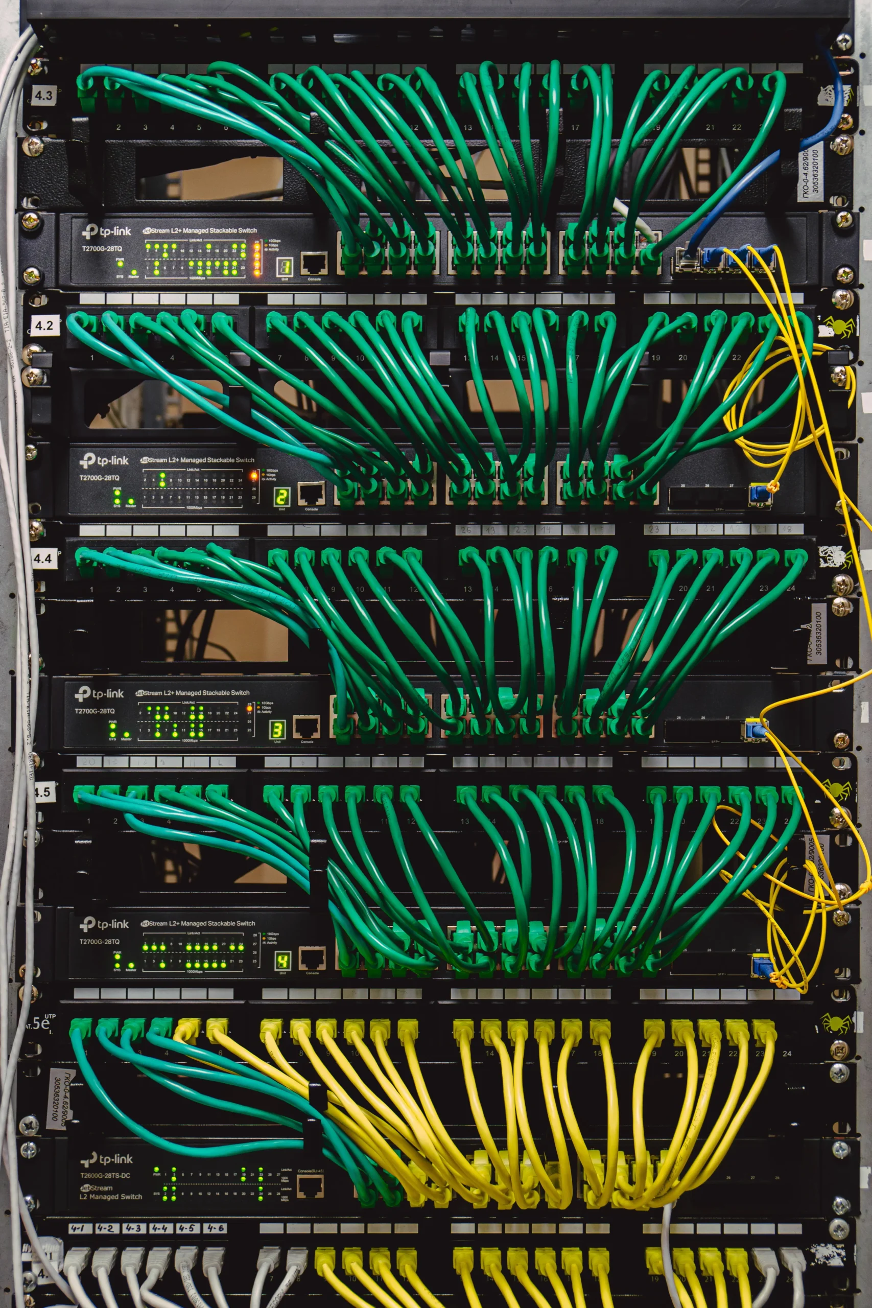 Server Rack with ethernet connections on smaller devices