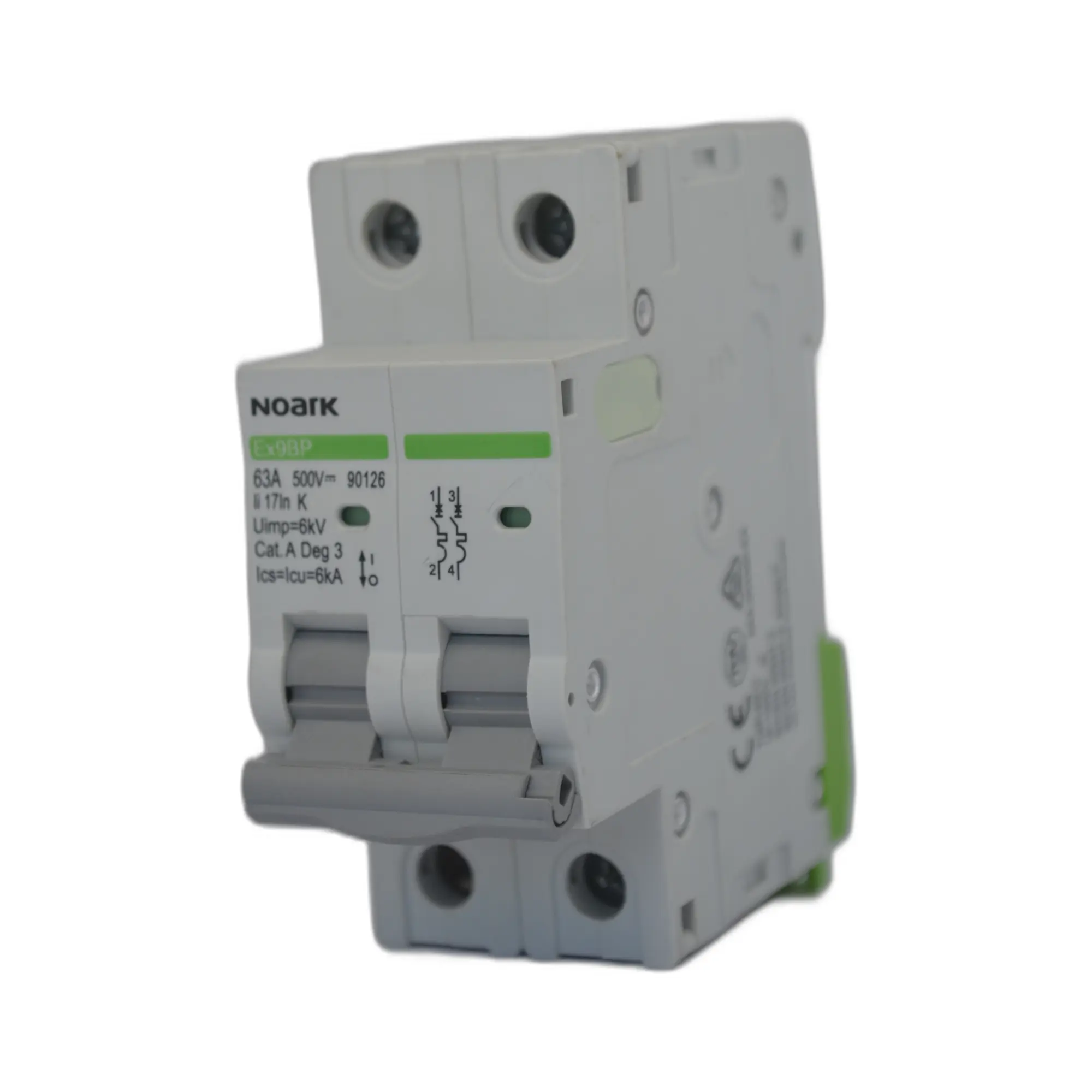NOARK Ex9BP2PC63 2 Pole 63A Miniature Circuit Breaker (MCB)