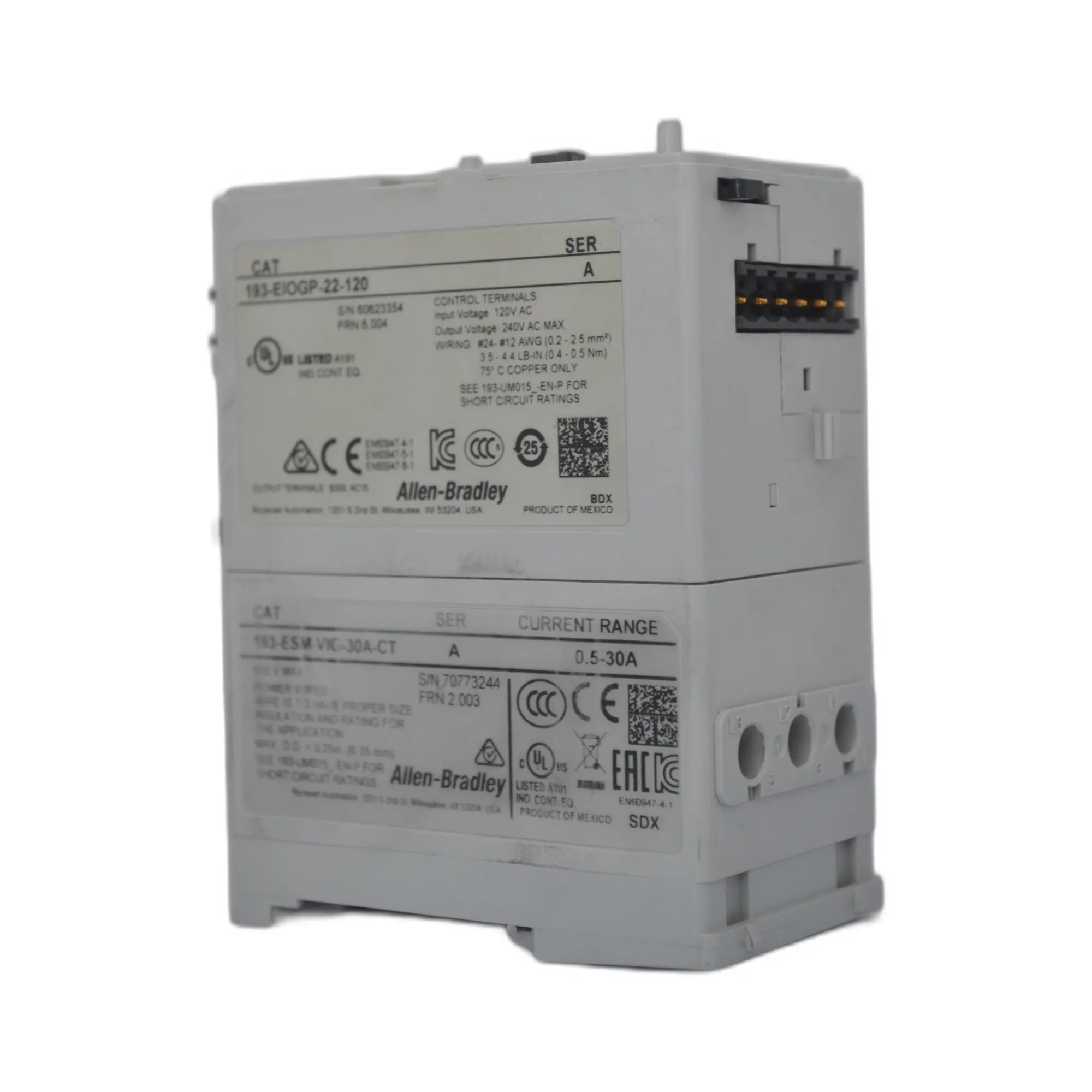 Allen-Bradley 193-EIOGP-22-120 E300 Overload Relay Control Module, 120V AC, 2 In / 2 Out (Pre-Owned)