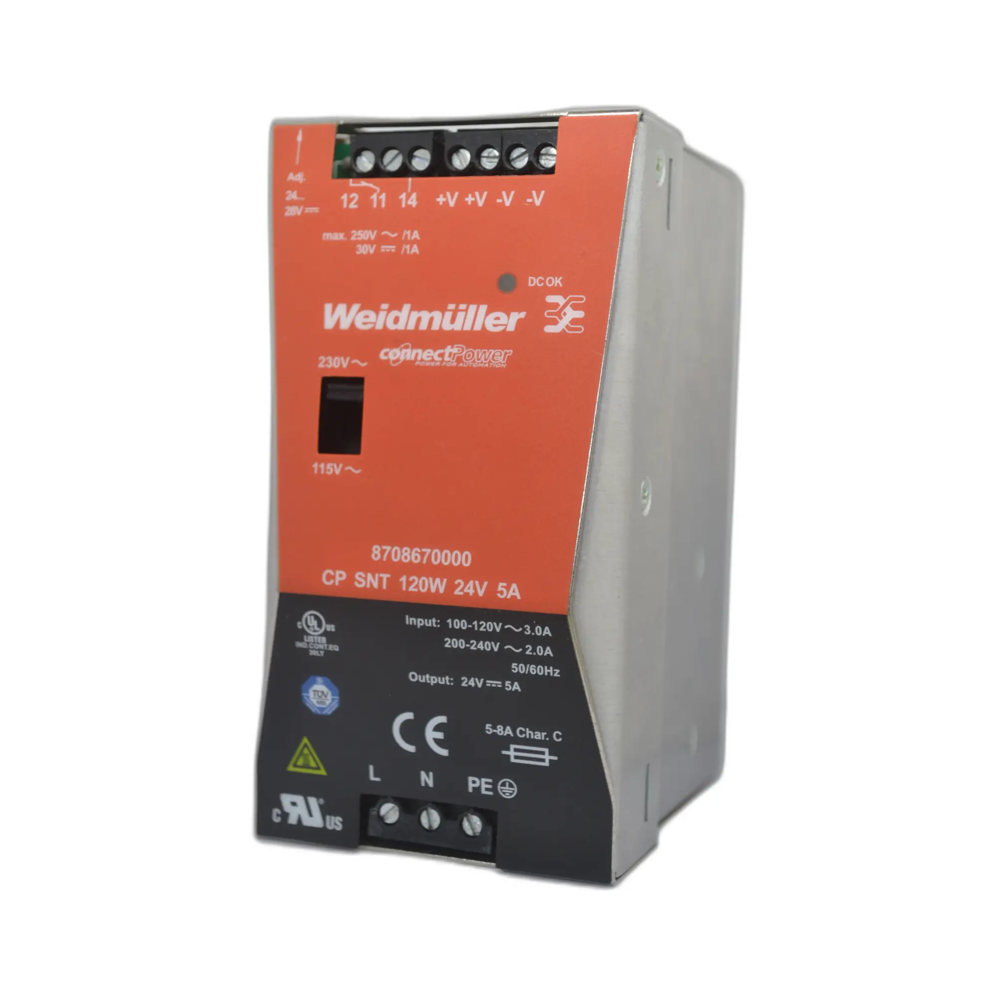 Weidmüller CP SNT 120W 24V 5A DIN Rail PSU 8708670000 (Pre-Owned))