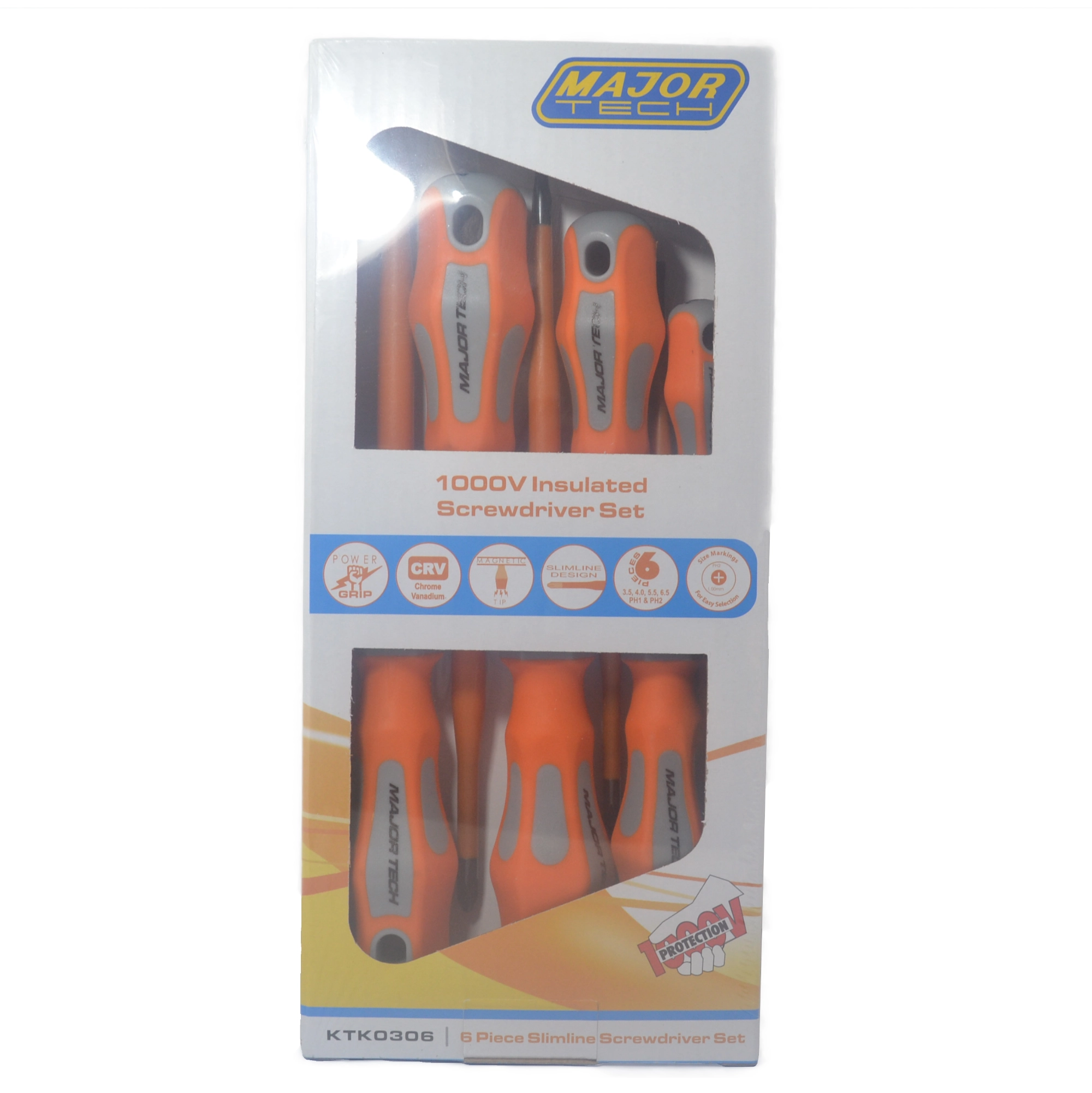 Major Tech KTK0306 6 Piece 1000V Insulated Slimline Screwdriver Set