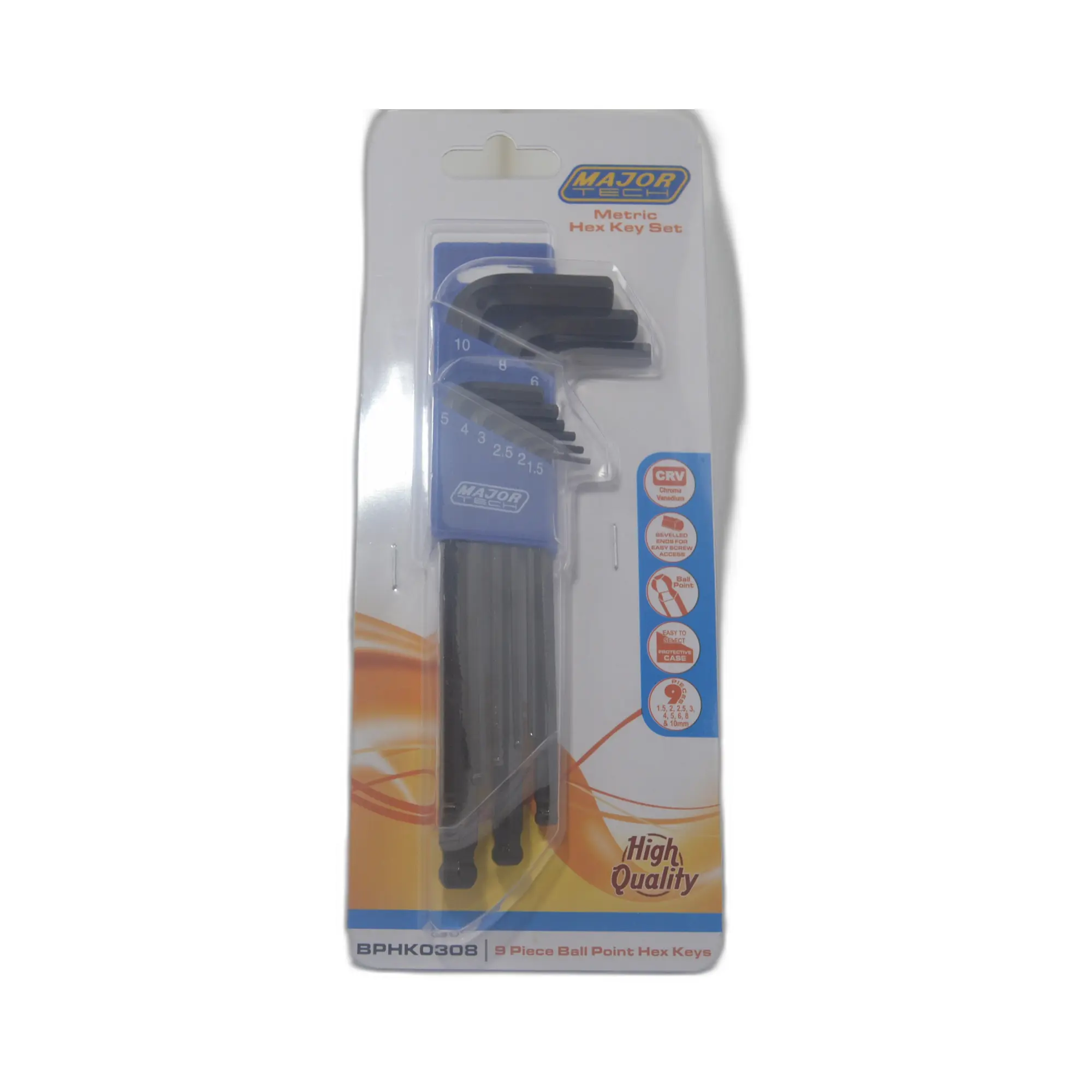 Major Tech BPHK0308 Ball Point Metric Hex Key Set (9-Piece)