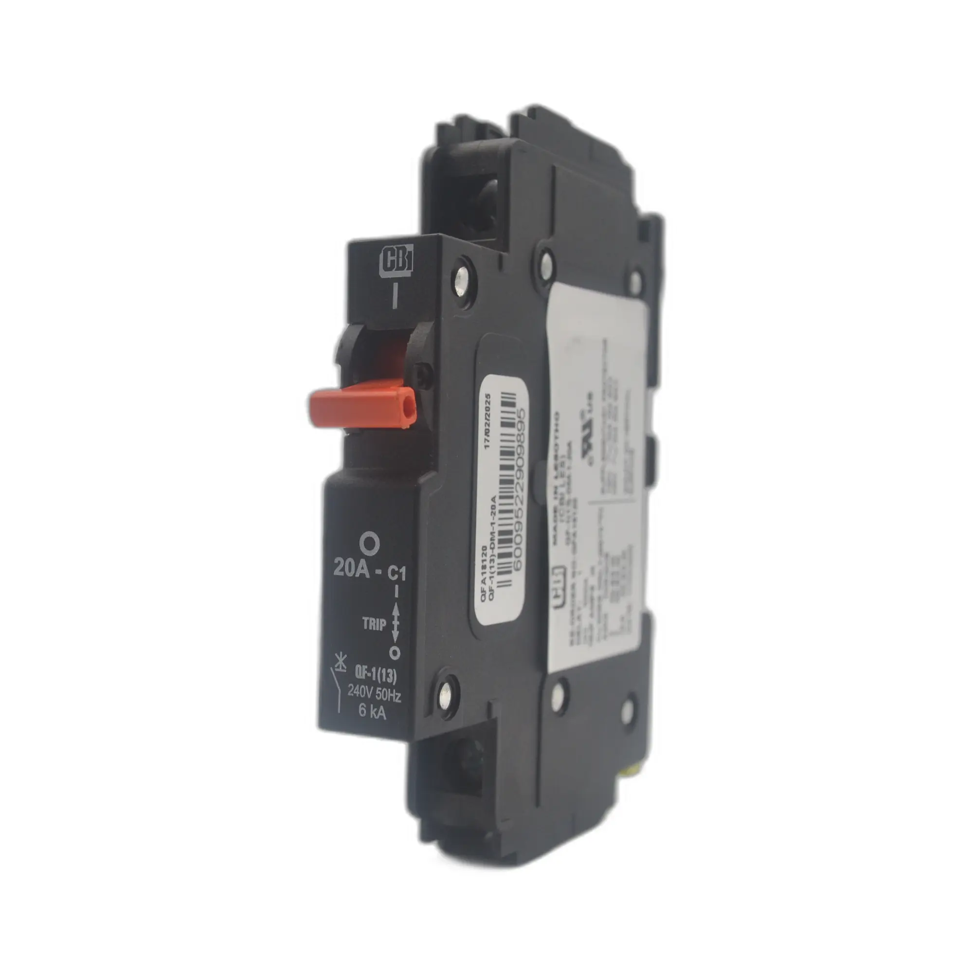 CBI CQF6120O QF-1(13) 20A 1-Pole 6 kA Miniature Circuit Breaker (Orange Handle)