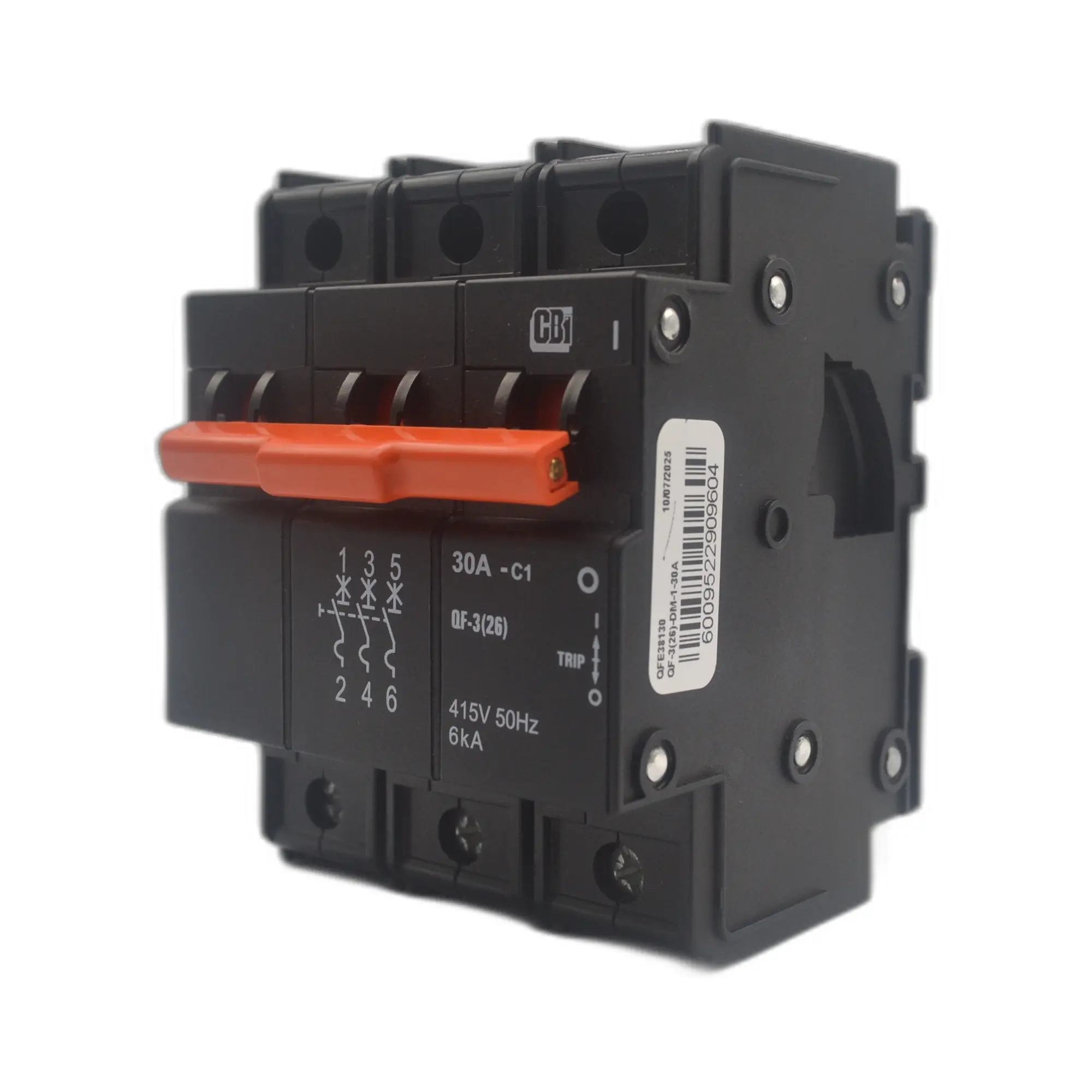 CBI CQF6330O QF-3(26) 30A 3-Pole 6 kA Miniature Circuit Breaker (Orange Handle)