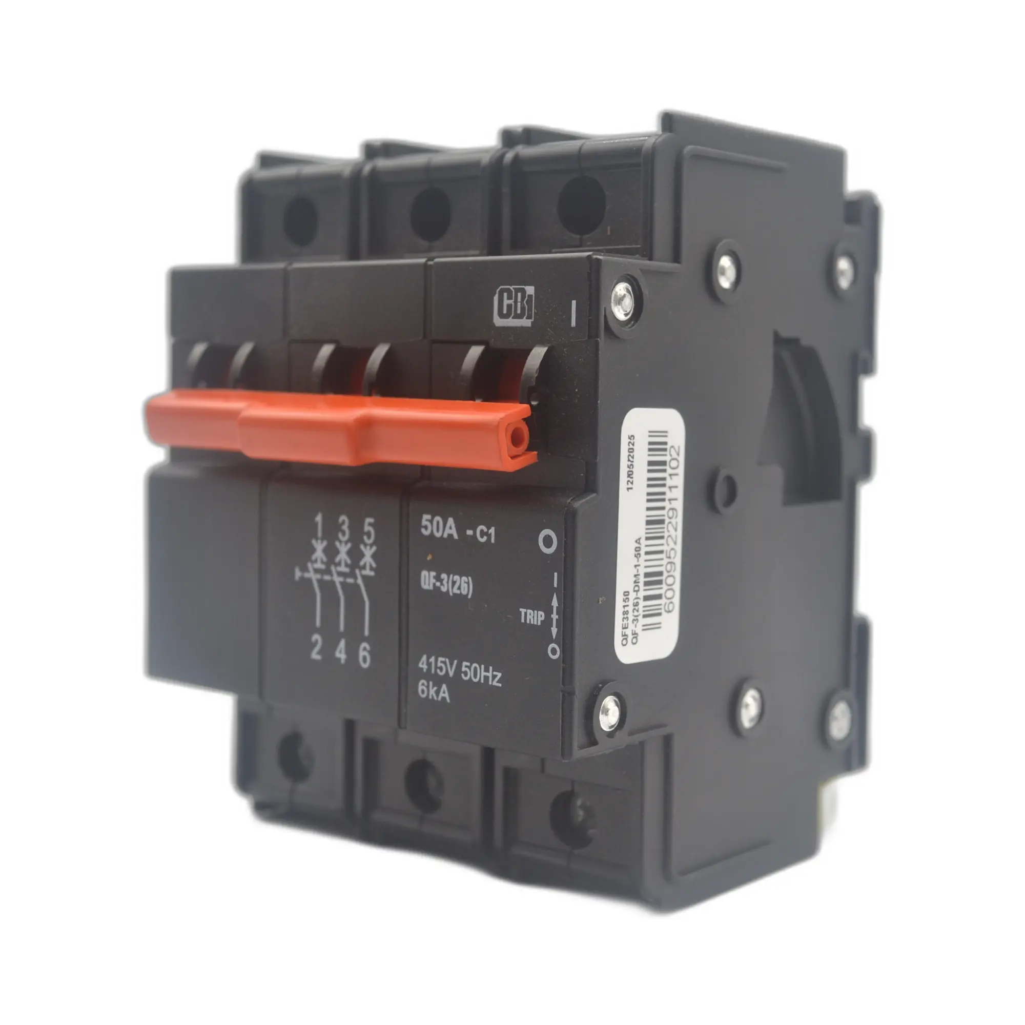 CBI CQF6350O QF-3(26) 50A 3-Pole 6 kA Circuit Breaker (Orange Handle)